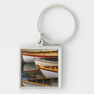 Bright coloured boats at the Wooden Boat Centre Key Ring