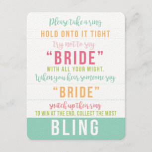 Bright Coloured Bridal Shower Bling Game Direction Invitation