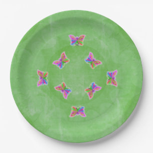 Bright Coloured Butterflies Green Paper Plate