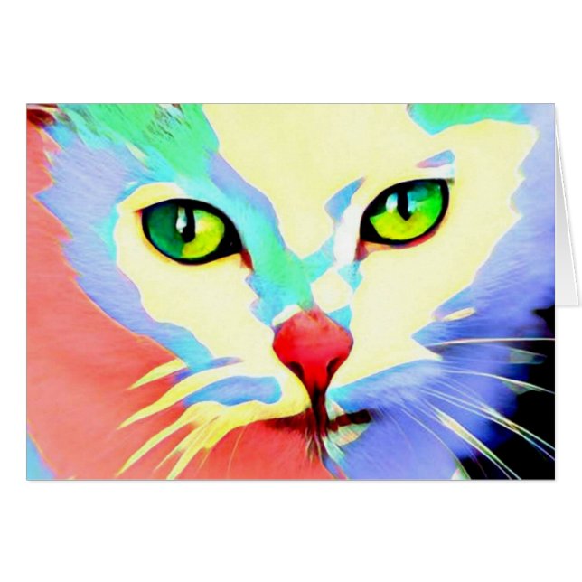 Bright coloured cat face card, blank inside (Front Horizontal)