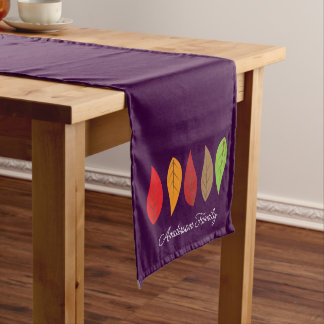 Bright Coloured Fall Leaves Add Name Short Table Runner