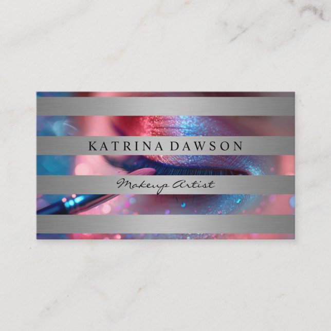 Bright Coloured Fashion Make Up | Striped Business Card (Front)