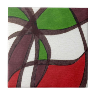 Bright coloured free form abstract in red and gree tile