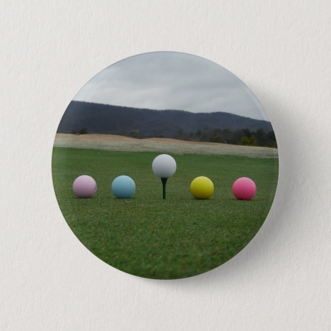 bright coloured Golf Balls on a mountain 6 Cm Round Badge (Front)