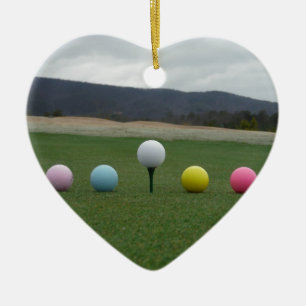bright coloured Golf Balls on a mountain Ceramic Tree Decoration