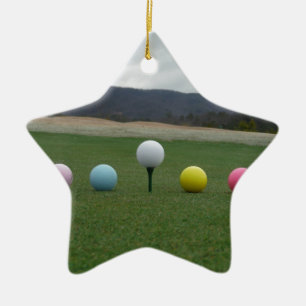 bright coloured Golf Balls on a mountain Ceramic Tree Decoration
