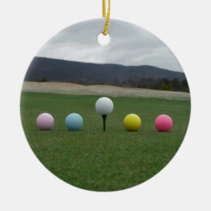 bright coloured Golf Balls on a mountain Ceramic Tree Decoration