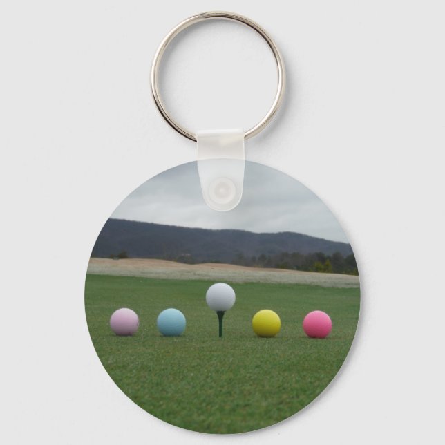bright coloured Golf Balls on a mountain Key Ring (Front)