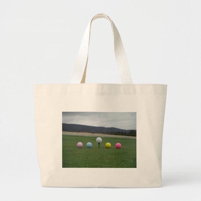 bright coloured Golf Balls on a mountain Large Tote Bag (Front)