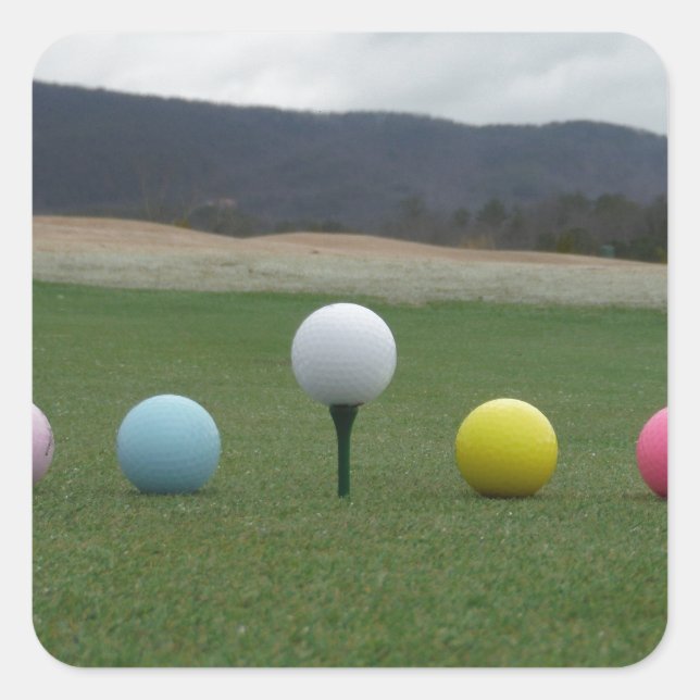 bright coloured Golf Balls on a mountain Square Sticker (Front)