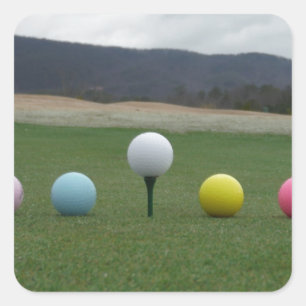 bright coloured Golf Balls on a mountain Square Sticker