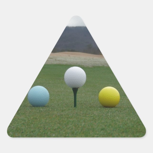 bright coloured Golf Balls on a mountain Triangle Sticker (Front)