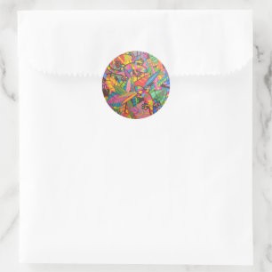Bright Coloured Lizards Playing in Garden Leaves Classic Round Sticker