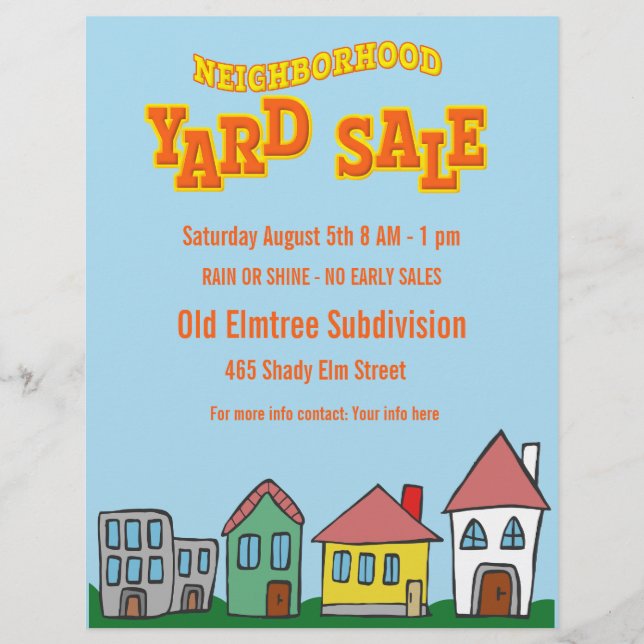 Bright Coloured Neighbourhood Yard Sale Flyers (Front)