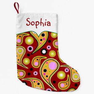 Bright Coloured Paisley Personalised Small Christmas Stocking