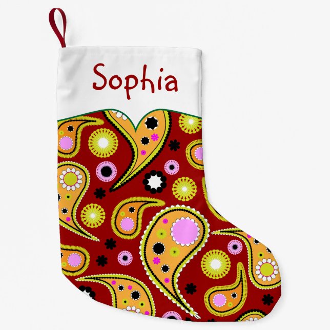 Bright Coloured Paisley Personalised Small Christmas Stocking (Front)