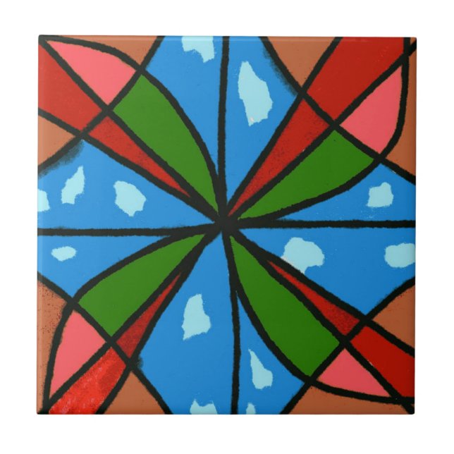 Bright coloured pinwheel abstract design tile (Front)