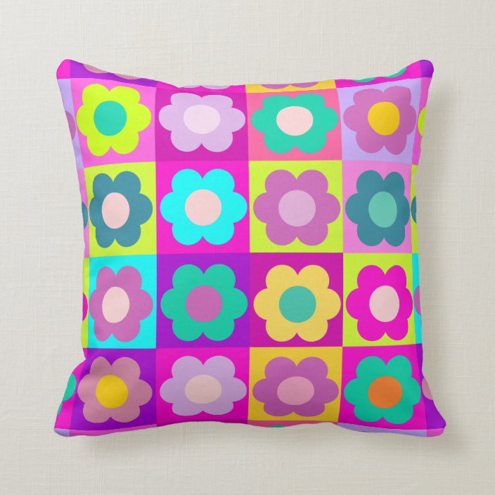 Bright coloured pop art floral cushion Zazzle.co.uk