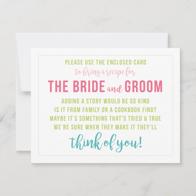 Bright Coloured Recipe Card Shower Insert (Front)