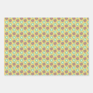 Bright coloured retro flower wrapping paper sheet
