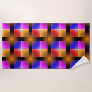 Bright coloured squares on black background beach towel