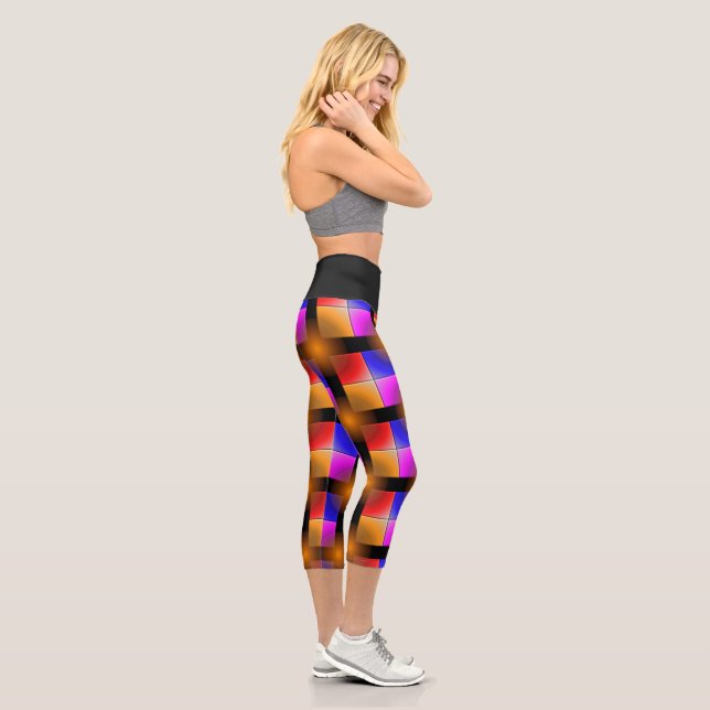 Bright Coloured Squares on Black Background  Capri Leggings (Right)