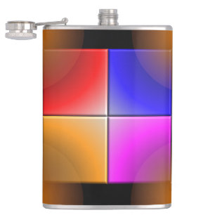 Bright coloured squares on black background hip flask