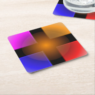 Bright Coloured Squares on Black Background  Square Paper Coaster