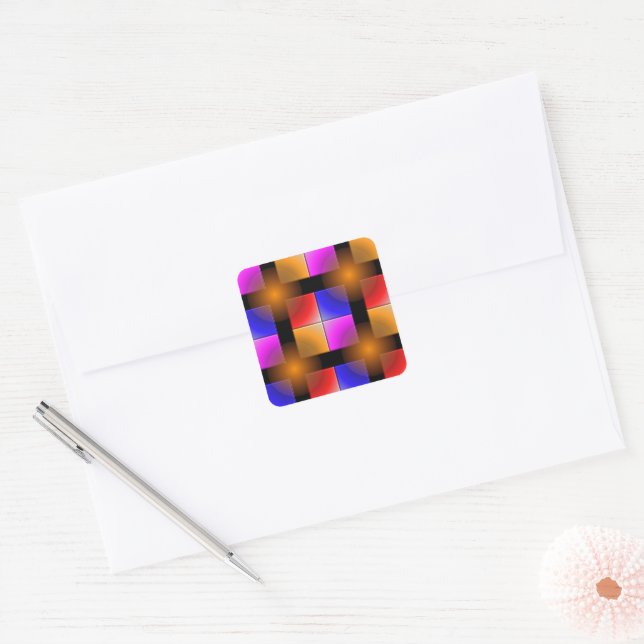 Bright Coloured Squares on Black Background Square Sticker (Envelope)