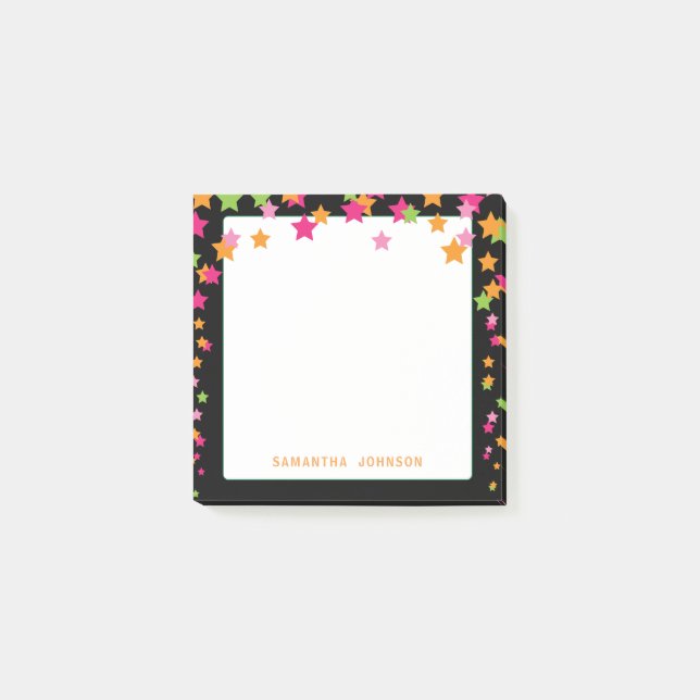 Bright Coloured Star Confetti, Personalised Post-it Notes (Front)