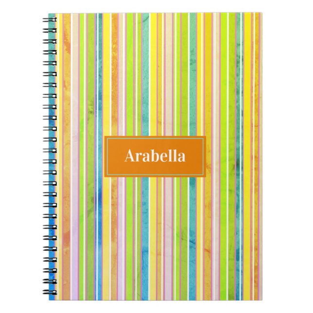 Bright Coloured Stripes Monogram Notebook (Front)