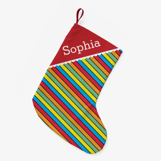 Bright Coloured Stripes Personalised Small Christmas Stocking (Front (Hanging))