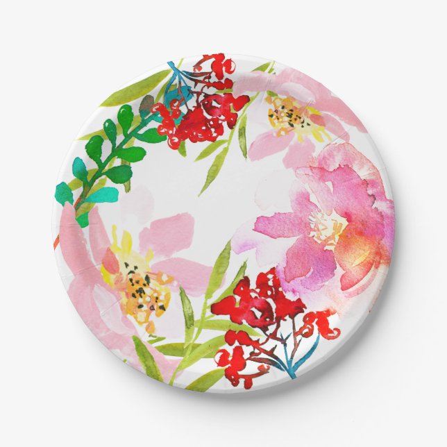 Bright Coloured Tropical Floral Plates (Front)