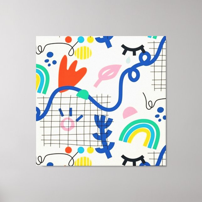 Bright Colourful Abstract Art Doodles Canvas Print (Front)