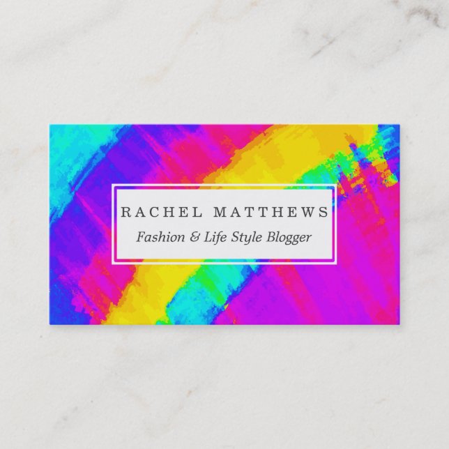 Bright Colourful Abstract Brushstroke Rainbow Business Card (Front)