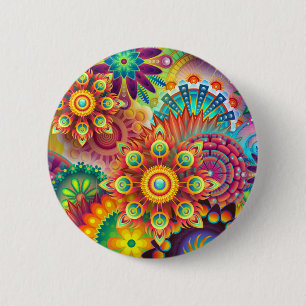 Bright Colourful Abstract Flower Pattern 6 Cm Round Badge