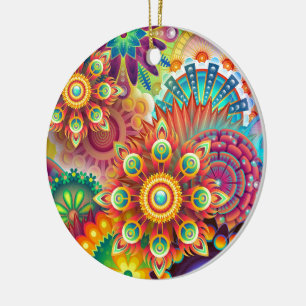 Bright Colourful Abstract Flower Pattern Ceramic Tree Decoration