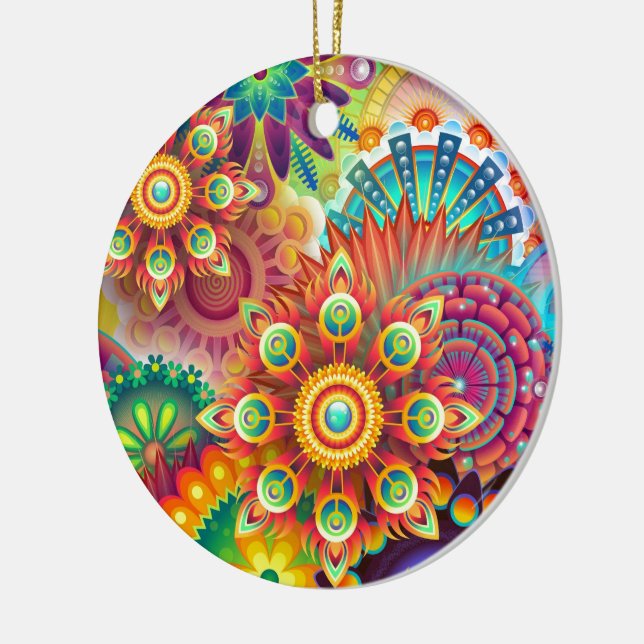 Bright Colourful Abstract Flower Pattern Ceramic Tree Decoration (Left)