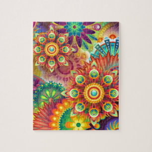 Bright Colourful Abstract Flower Pattern Jigsaw Puzzle