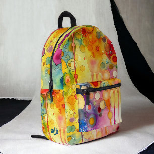 Bright Colourful Abstract Painting with Monogram Printed Backpack