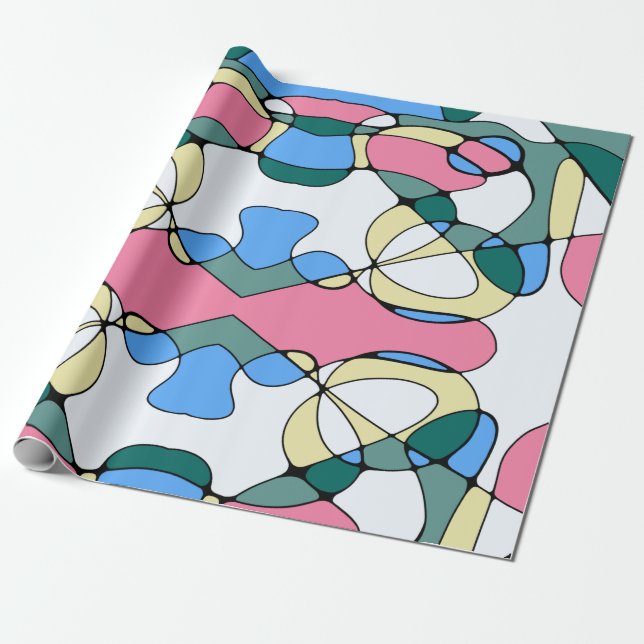 Bright Colourful Abstract Pattern - Pink Blue Gree Wrapping Paper (Unrolled)