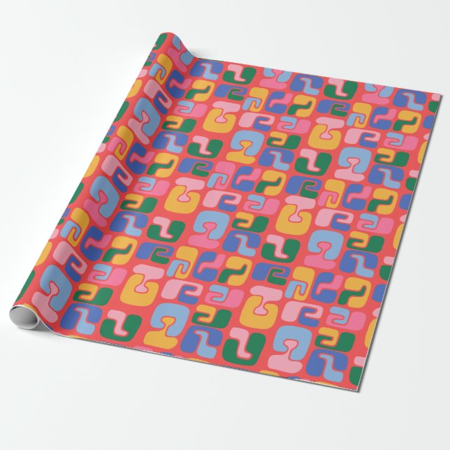 Bright Colourful Abstract Shapes in Yellow Red Blu Wrapping Paper (Unrolled)