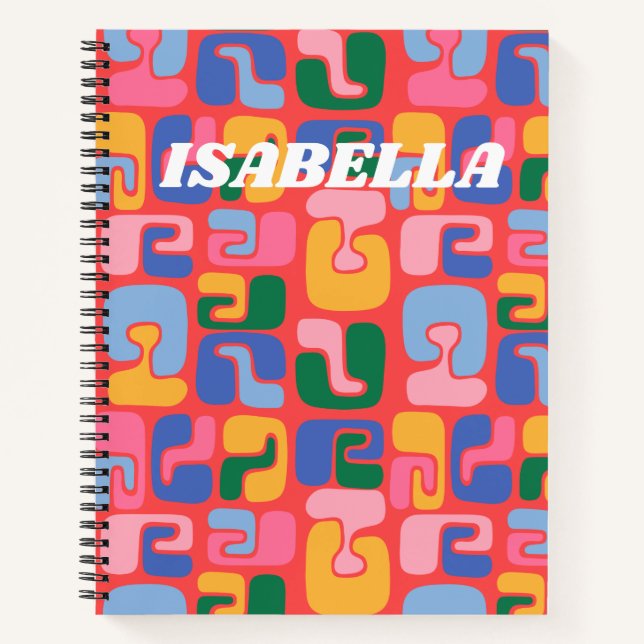 Bright Colourful Abstract Shapes Personalised Name Notebook (Front)