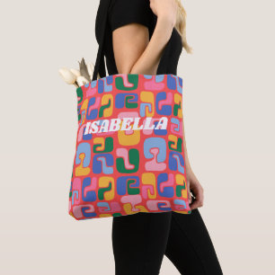 Bright Colourful Abstract Shapes Personalised Name Tote Bag