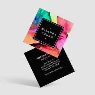 Bright Colourful Abstract Watercolor Art Square Business Card