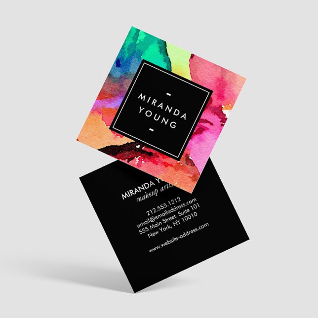 Bright Colourful Abstract Watercolor Art Square Business Card (Creator Uploaded)