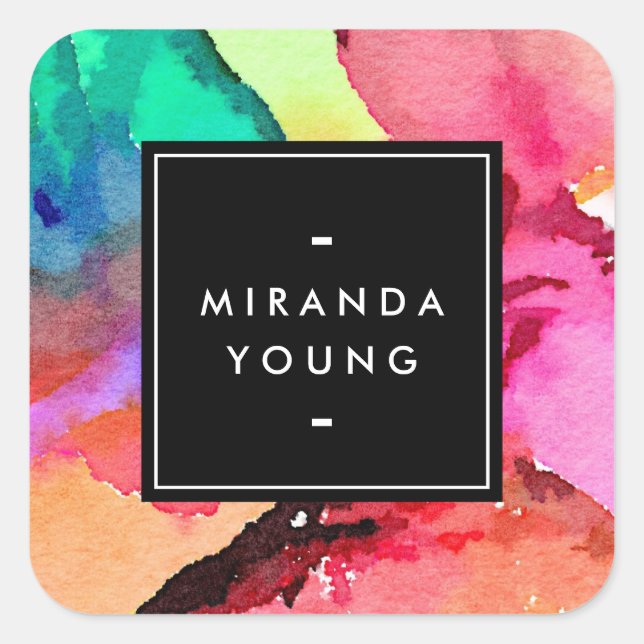 Bright Colourful Abstract Watercolor Art Square Sticker (Front)