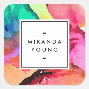 Bright Colourful Abstract Watercolor Art White Square Sticker