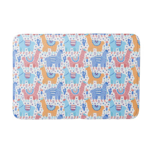 Bright Colourful Alpaca Pattern Bath Mat