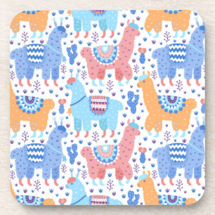 Bright Colourful Alpaca Pattern Coaster